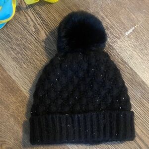 LC Lauren Conrad Black Knit Hat with Pom-Pom